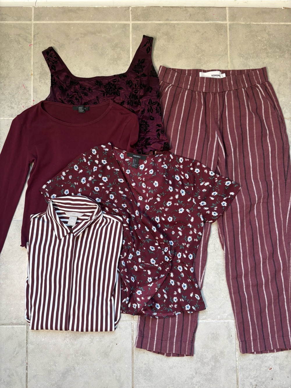 Maroon bundle. Floral striped business casual corset forever 21 H&M intimates